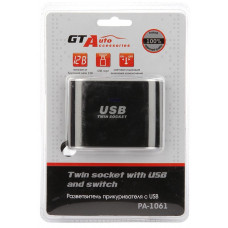 Разветвитель прикуривателя 2 гнезда 1хUSB 12V GT Auto